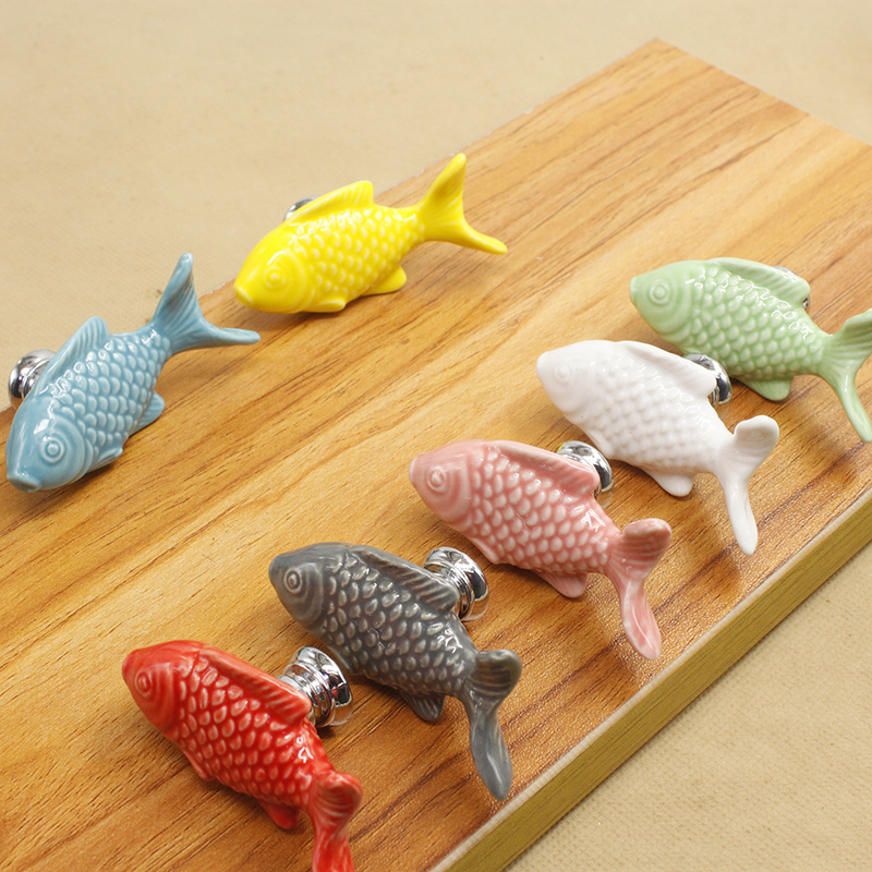 Children Drawer Knobs Fish Shape Ceramic Handles for Kids Room Kitchen Cabinet Handles Cupboard Knobs Desk Furniture Hardware