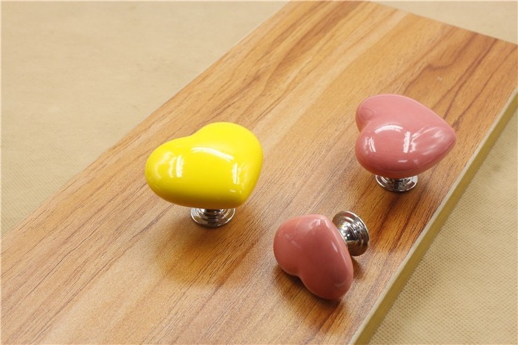 Furniture Living Room Drawer Handles Knob Heart Ceramic Lovely Pink Modern 3 Inch Kitchen Square Cabinet Handle Single Hole 1pc