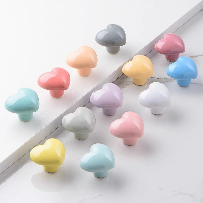 Fancy Children Cheap Love Shape Pink White Porcelain Ceramic Cabinet Handles Drawer Pulls Ceramic Knobs With Kitchen Furniture