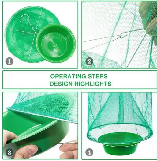 Ranch Fly Trap Outdoor Hanging Reusable Cage tool Food Bait Flay Catcher for Indoor and Outdoor Family Farms, Park,Restaurants