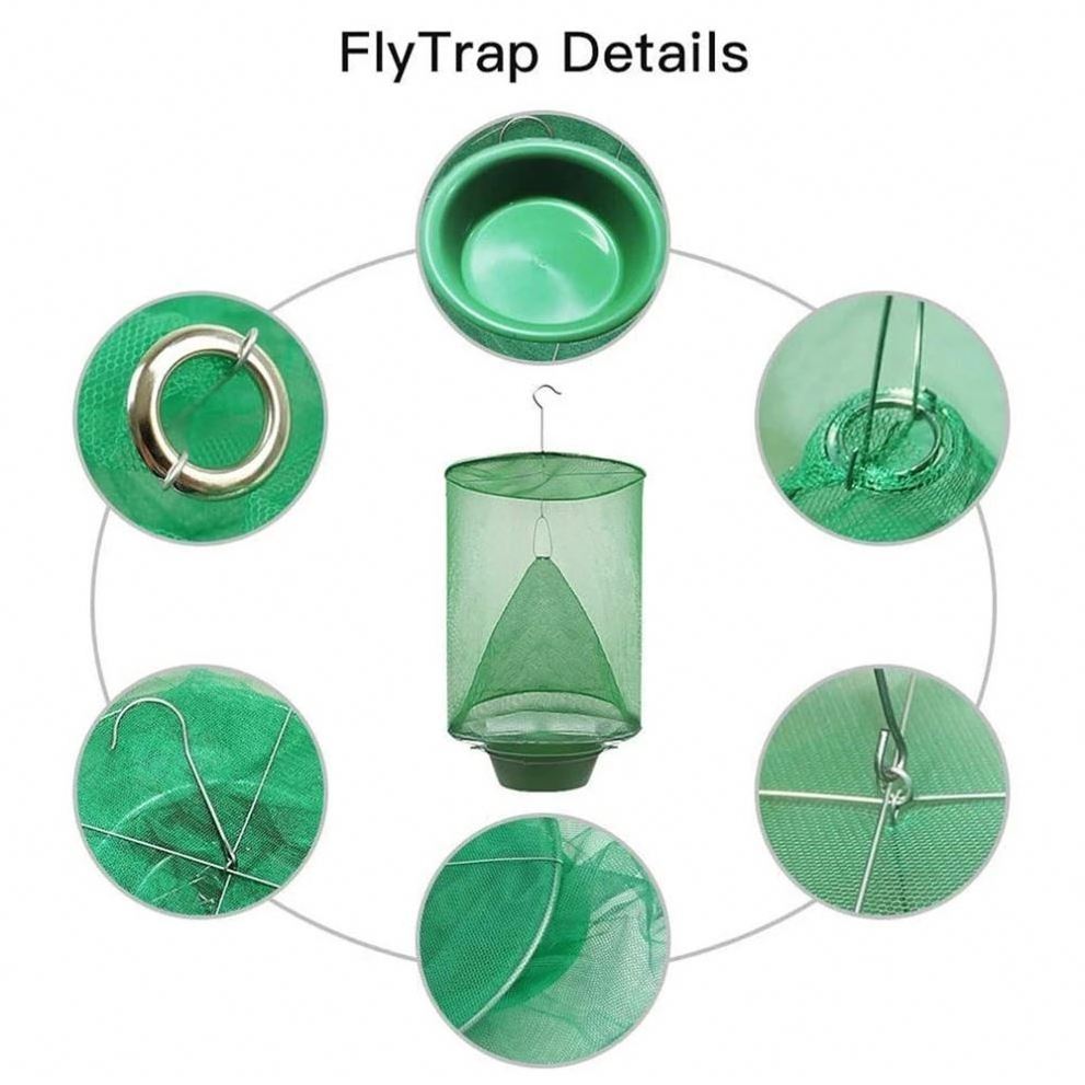 Ranch Fly Trap Outdoor Hanging Reusable Cage tool Food Bait Flay Catcher for Indoor and Outdoor Family Farms, Park,Restaurants