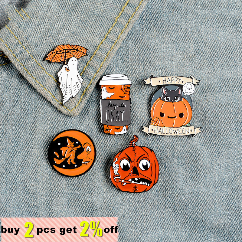 Halloween Umbrella Enamel Pin Cartoon Funny Brooch pin Badges Denim Clothes Bag Pins Gift for Friends Halloween