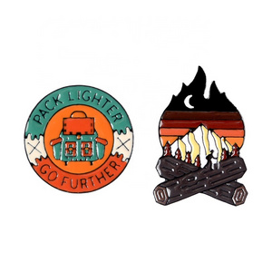 New Design Cartoon Go Furture Adventure Forest Camping Campfire Bonfire Explore Nature Badge Travel Brooch Gift Enamel Pins