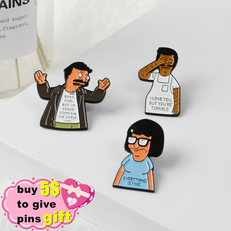 SECONDS Enamel Pins Badges Brooch Lapel Pins Shirt Collar Everything Is Fine Jewelry Gift for Friends Wholesale Bob's Burgers