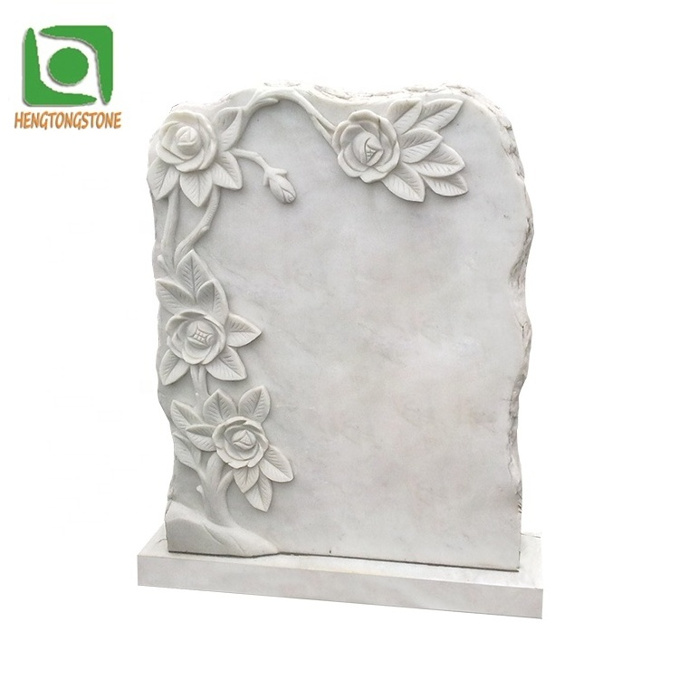 Cheap White Marble Rose Carving Headstone