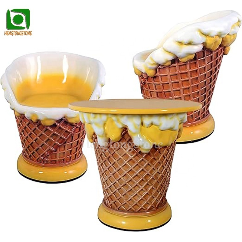 2023 Popular Fiberglass Ice Cream Table And Chairs Statue