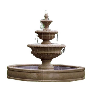 Outdoor Garden Decoration Antique Beige Granite Simple Bowl Water Fountain