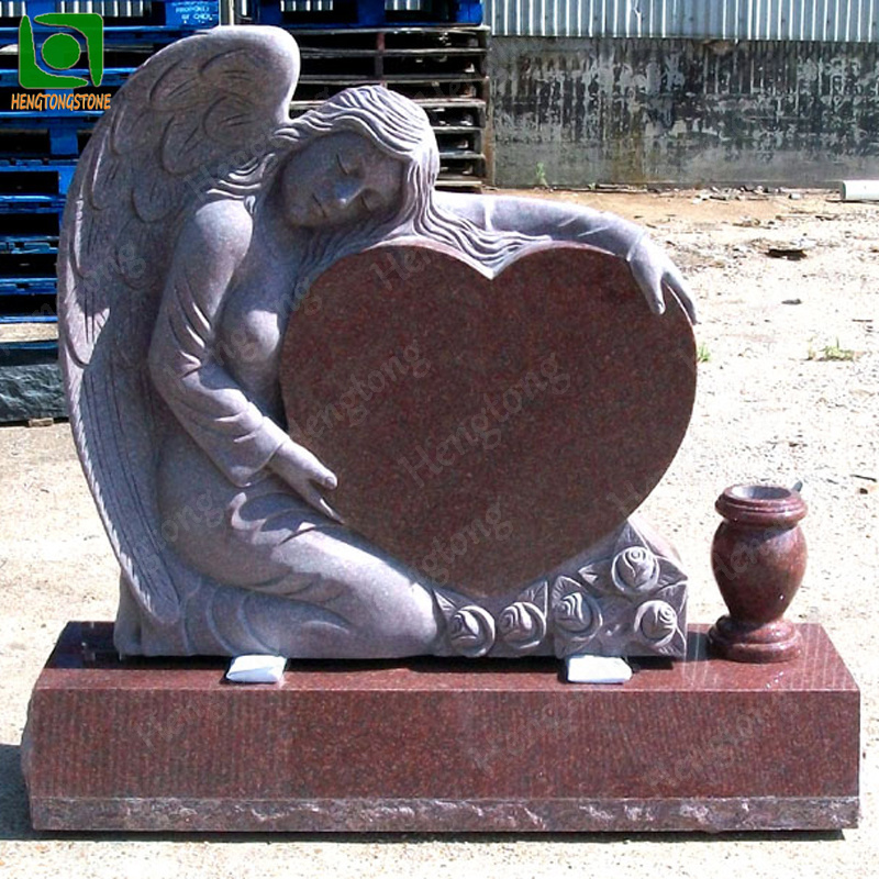 Monument Angel Statue Black Granite Angel Heart Design Headstone