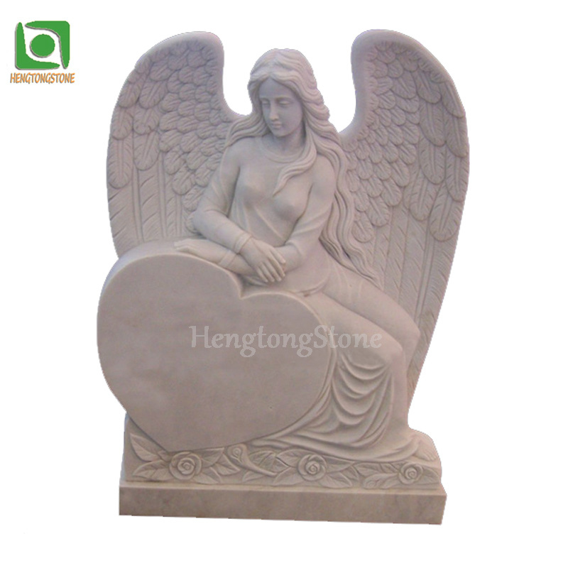 Monument Angel Statue Black Granite Angel Heart Design Headstone