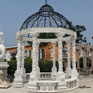 Outdoor Garden Decoration Round Luxury Flower Column Carved White Marble Gazebo