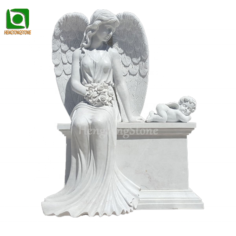 Cemetery Popular Memorial Hand Carved White Marble Angel Gravestone