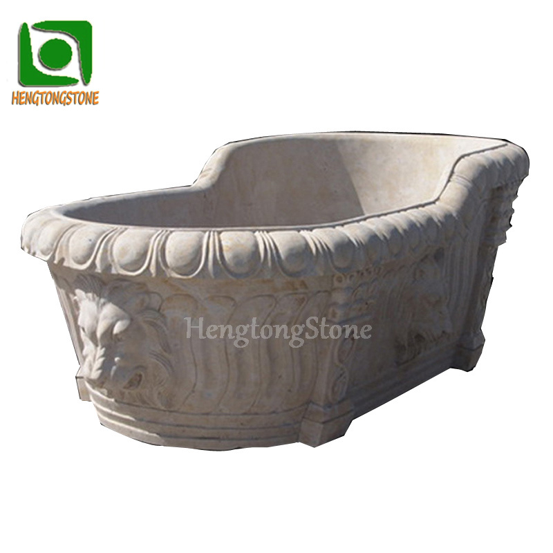 Home Decorative Freestanding Hand Carved Black and White Marble Adult Soaking Bathtub