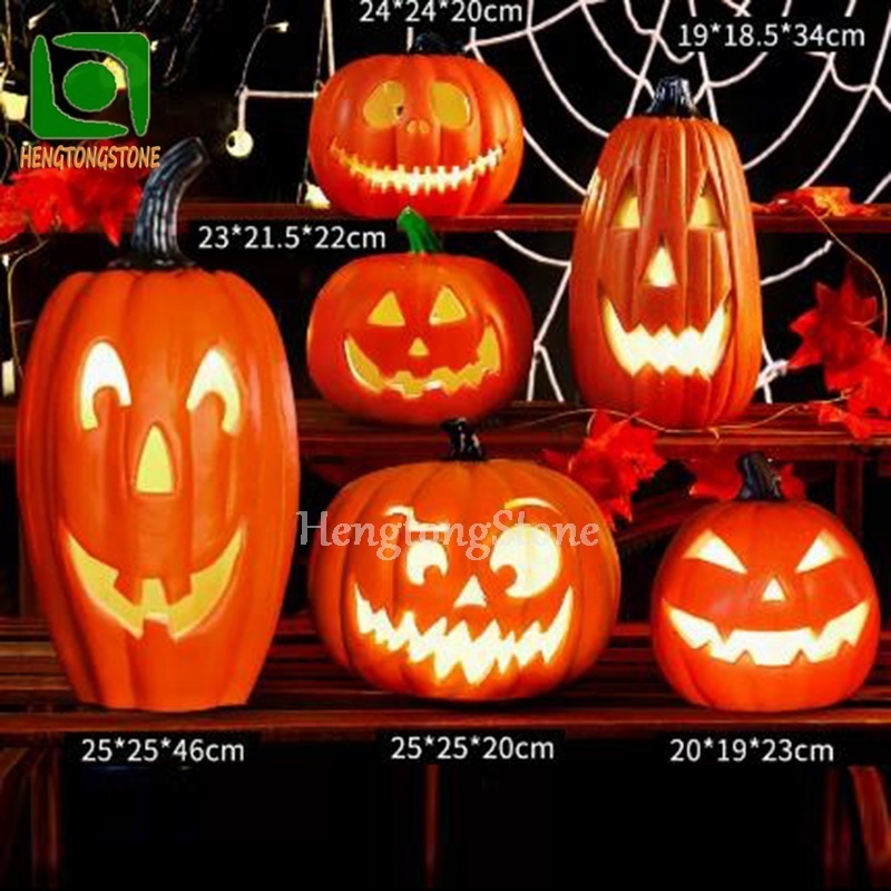 Different Style Halloween Decorative PVC Grimace Pumpkin Lamp Statue Fiberglass Vegetables Sculpture