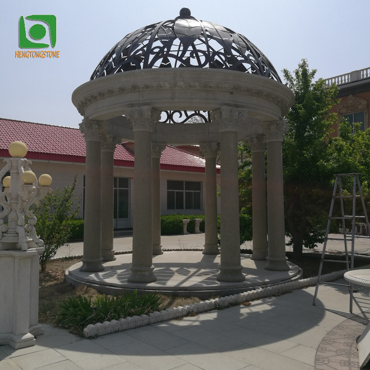 Outdoor Garden Large Size  Beige Granite Gazebo with Roman Column