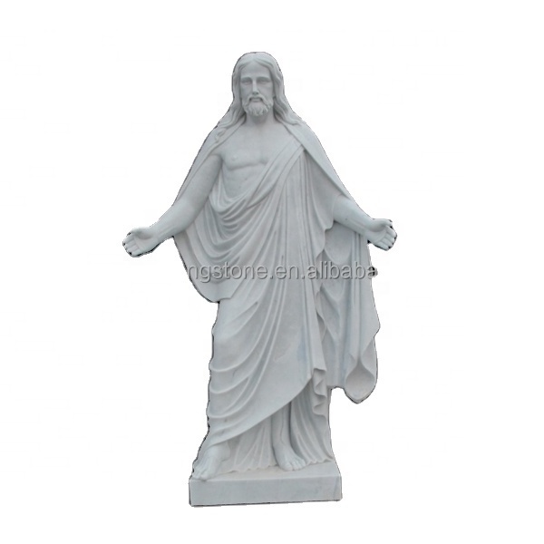 Outdoor Decoration Religious Life Size White Marble Jesus Statue With Hands Opening