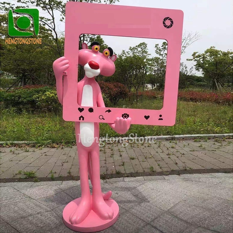 Decorative Fiberglass Cartoon Animal Statue Resin Pink Panther Set Sculpture