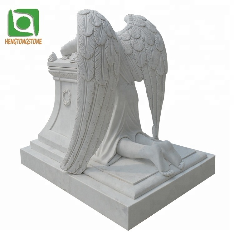 Popular European Cemetery Hand Carved White Marble Weeping Angel Headstone