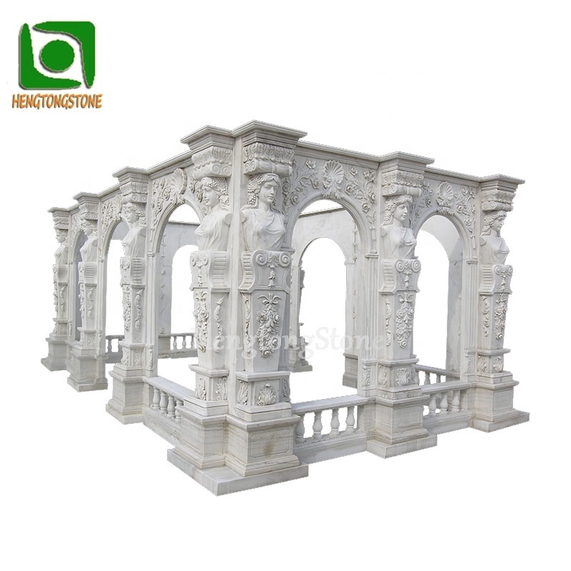 White Marble Pavilion Sculpture Marble Stone Gazebo With Woman Columns