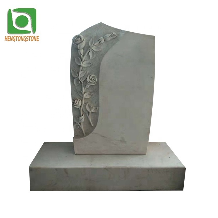 Cheap White Marble Rose Carving Headstone