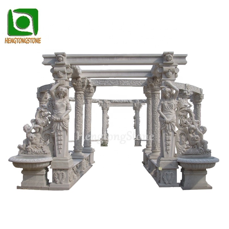 White Marble Pavilion Sculpture Marble Stone Gazebo With Woman Columns