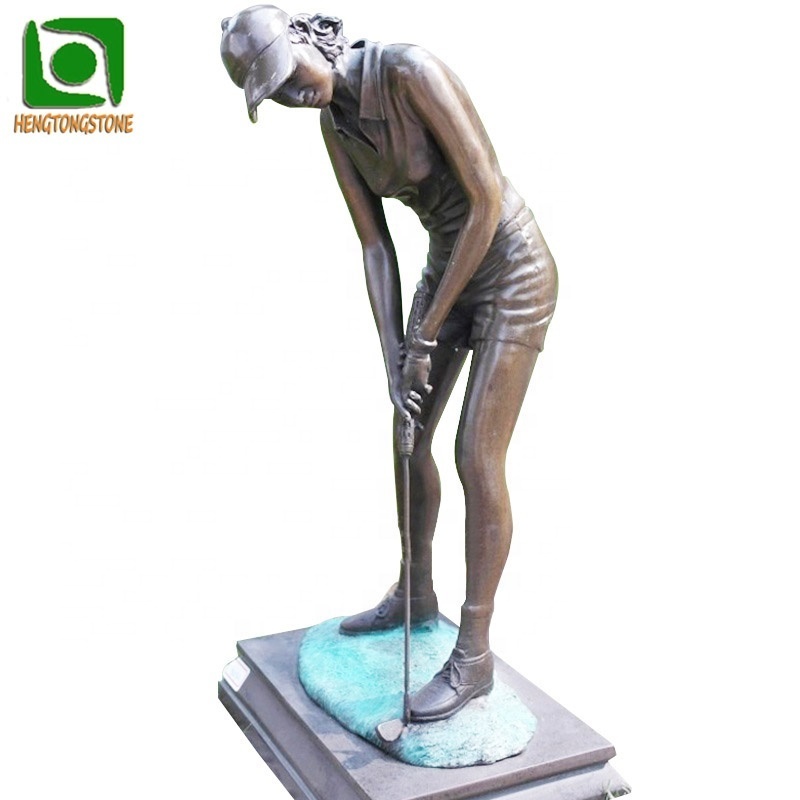 Outdoor Garden Decor Life Size Casting Bronze Golf Sculpture Brass Golfer Player Statue