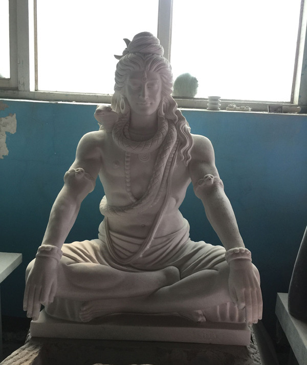 Hand Carved White Marble Indian Lord Shiva Statue