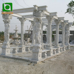 White Marble Pavilion Sculpture Marble Stone Gazebo With Woman Columns