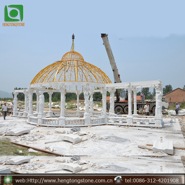 Outdoor Garden Decoration Yellow Marble Roman Column Round Gazebo