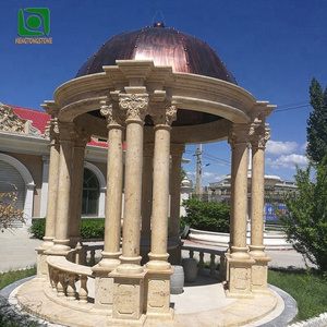 Villa Outdoor Decorative European Style Beige Limestone Carving Gazebo with Roman Columns