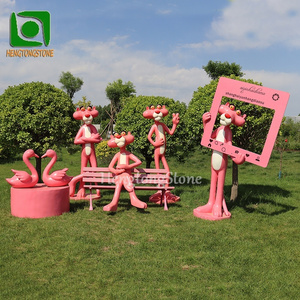 Decorative Fiberglass Cartoon Animal Statue Resin Pink Panther Set Sculpture