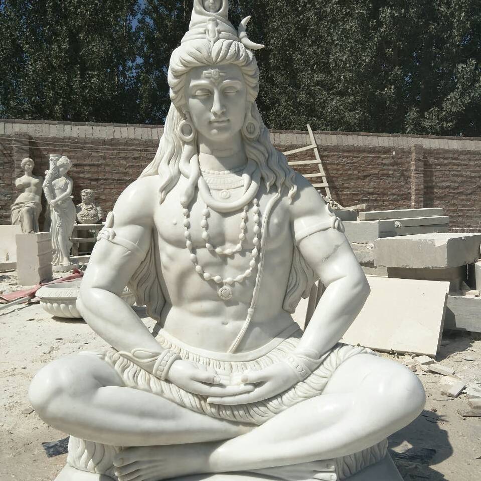 Hand Carved White Marble Indian Lord Shiva Statue