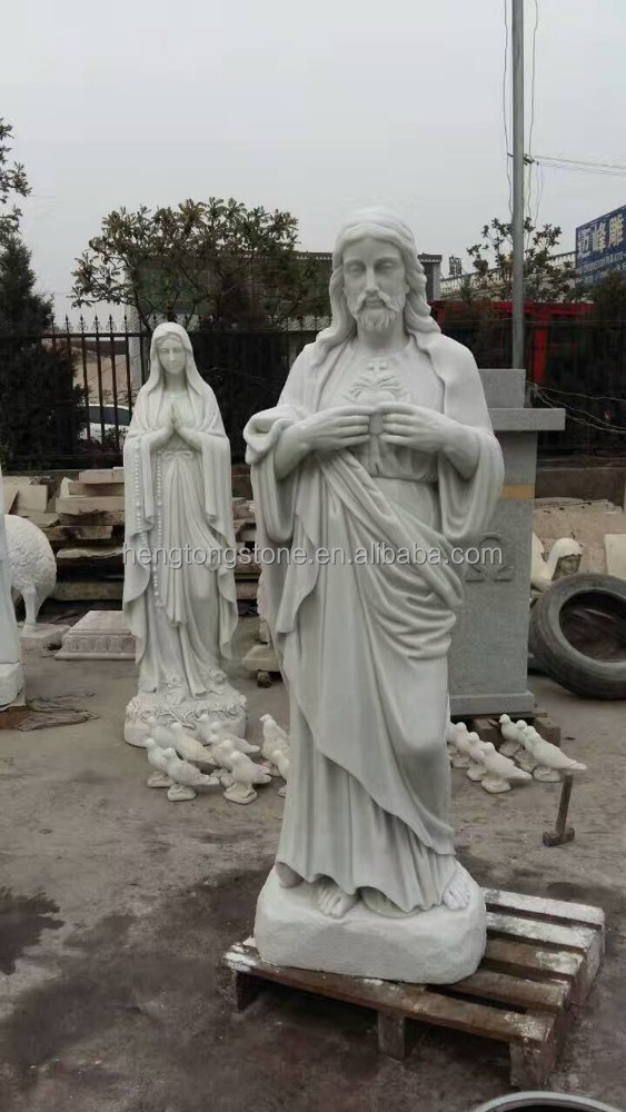 Outdoor Decoration Religious Life Size White Marble Jesus Statue With Hands Opening