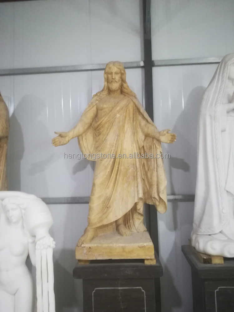 Outdoor Decoration Religious Life Size White Marble Jesus Statue With Hands Opening