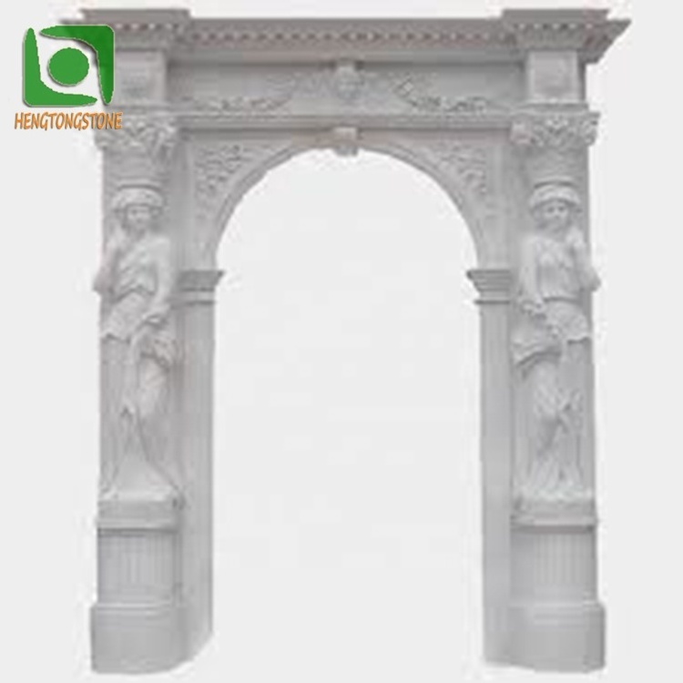 Home Decorative Marble Door Frame With Angel Figure Relief Statue