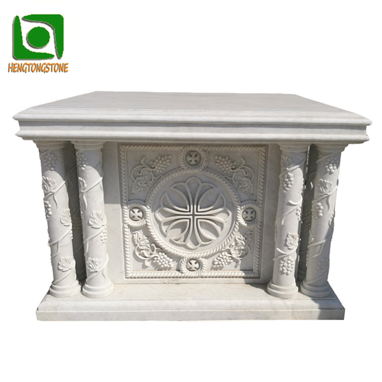 Hand Carved Natural White Marble Religious Church Altar