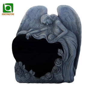 Cemetery Hand Carved Black Granite Sleeping Angel Heart Shape Tombstone