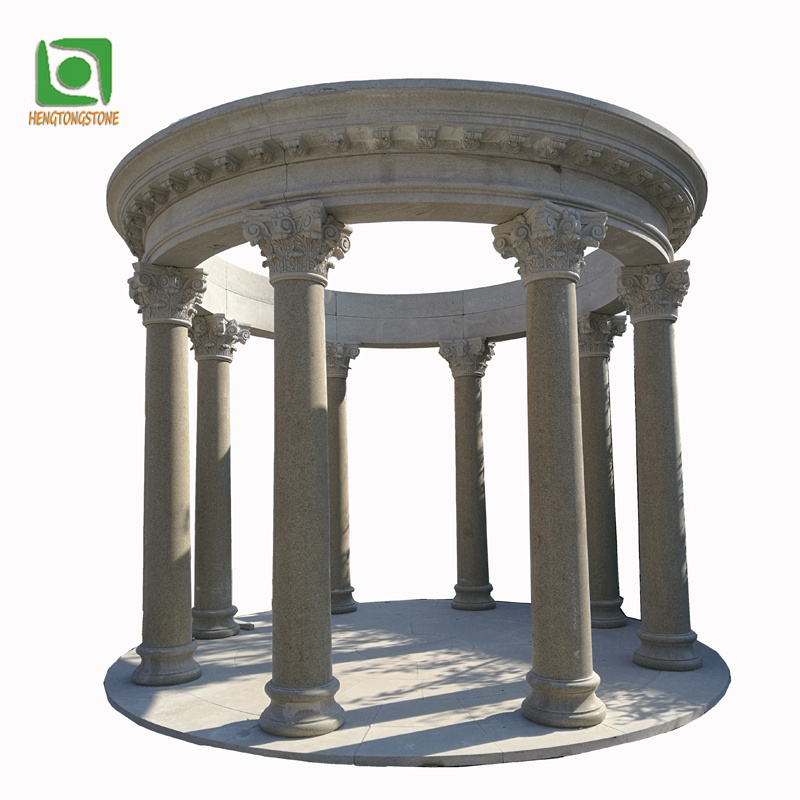 Outdoor Garden Large Size  Beige Granite Gazebo with Roman Column