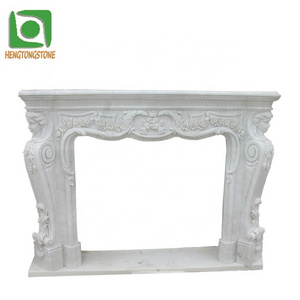 Home Decoration European Simple Flower Pattern Engraving White Marble Fireplace Surround