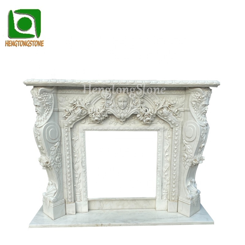 Home Decoration European Simple Flower Pattern Engraving White Marble Fireplace Surround