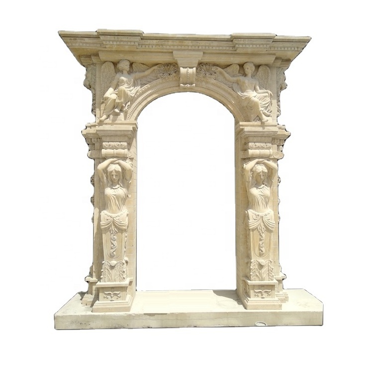 Home Decorative Marble Door Frame With Angel Figure Relief Statue