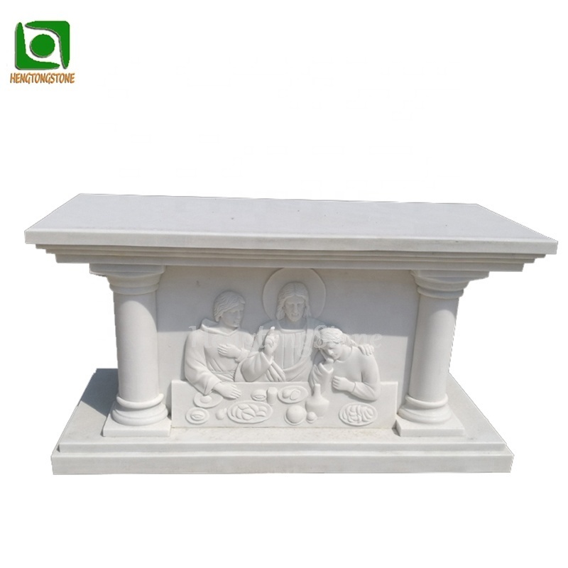 Hand Carved Natural White Marble Religious Church Altar