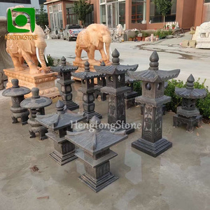 Asian Style Hand Carved Outdoor Decorative Black Marble Lantern Sculpture Marble Lighthouse