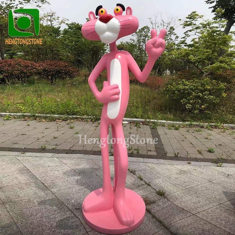 Decorative Fiberglass Cartoon Animal Statue Resin Pink Panther Set Sculpture