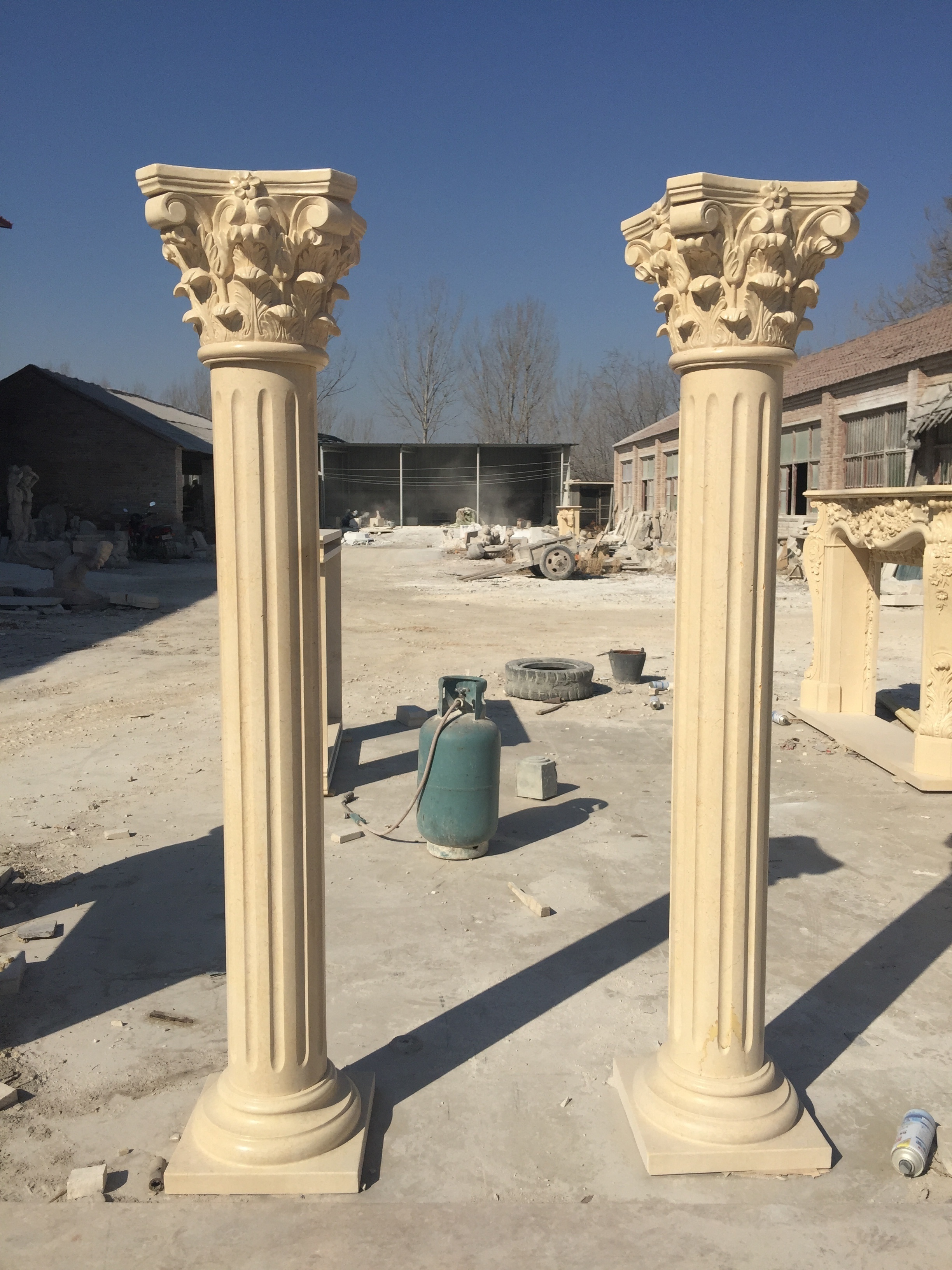 Decorative Yellow Marble Column Sculpture Stone Hollow Column