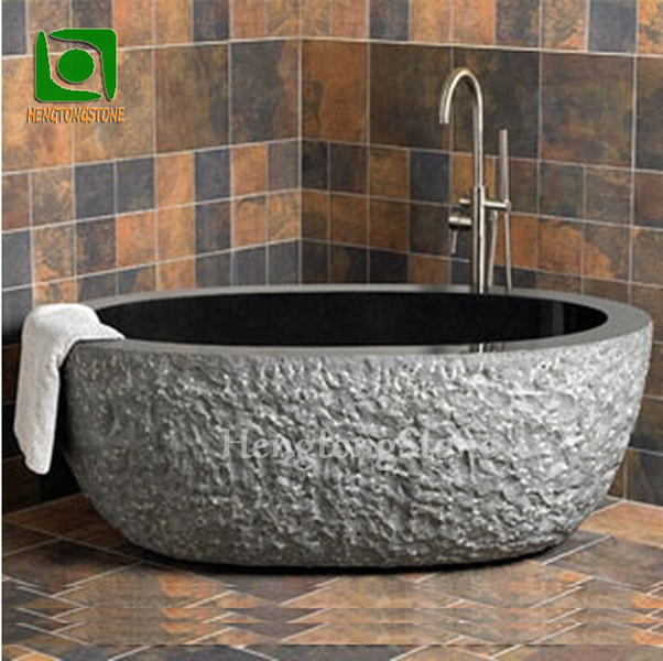 Home Decorative Freestanding Hand Carved Black and White Marble Adult Soaking Bathtub