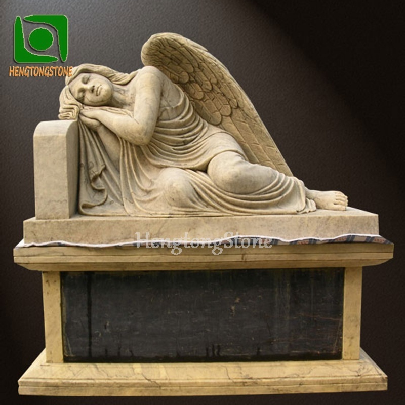 White Marble Tombstone With Weeping Angel Carving