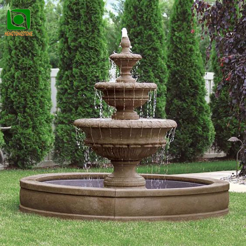 Outdoor Garden Decoration Antique Beige Granite Simple Bowl Water Fountain