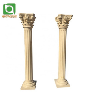 Decorative Yellow Marble Column Sculpture Stone Hollow Column