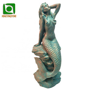 Outdoor Garden Decoration Antique Color Life-Size Casting Bronze Spitting Water Mermaid Statue