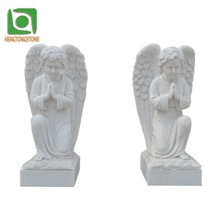 Decorative White Marble Small Angel Tombstone Sculpture Stone Headstone In Stock